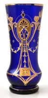 cca 1900 kézzel festett kobalt kék váza, kopott, csorba nélkül, m:17 cm