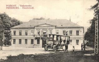 1909 Pozsony, Pressburg, Bratislava; Vaskutacska, Ferdinánd király vasfürdő, korai trolibusz / Eisenbrünnel (Eisenbründl) / Zelezná Studénka / spa with early trolleybus