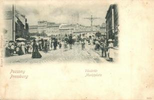 1900 Pozsony, Pressburg, Bratislava; Vásár tér, piac. Körper Károly kiadása / market square