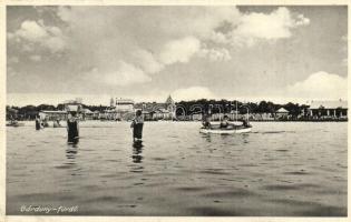 Gárdony, Fürdő a Velencei tó partján, fürdőzők, csónakázók + 1938 Nagykanizsa-Budapest vonat pecsét (EK)