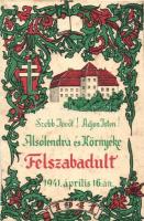 1941 Alsólendva, Dolnja Lendava; Szebb Jövőt! Adjon Isten! Felszabadult város emléklapja / Memorial art postcard for the entry of the Hungarian troops (r)