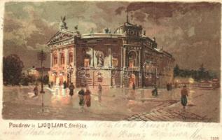 Ljubljana, Laibach; Gledisce / Theatre. litho art postcard s: Heinisch (Rb)