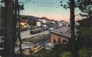 1918 Pivka, St. Petra na Krasu, San Pietro del Carso, St. Peter in Krain; Bahnhof / Postaja / railway station with trains (Rb)