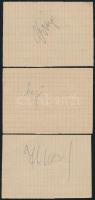 A Vasas labdarúgó csapat 3 tagjának (Virág, Mező, Ilovszki Rudolf) aláírásai papírlapokon