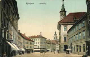 Ljubljana, Laibach; Mestni trg. / square, tram. Photobrom 1910. (Rb)