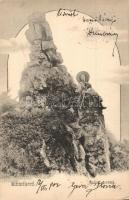 1902 Biharfüred, Stina de Vale; Rakott torony hölggyel / rock with hiking lady