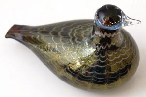 Iittala vízimadár, finn asztali üvegdísz, fújt, kézzel festett, jelzett (Oiva Toikka, Nuutajärvi), h...