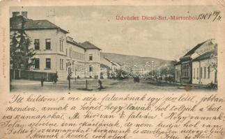 1901 Dicsőszentmárton, Tarnaveni, Diciosanmartin; utcakép. Jeremiás Áron kiadása / street view (EK)