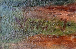 Viski jelzéssel: Kis pihenő a tanyán. Olaj, karton, keretben, 40×55 cm