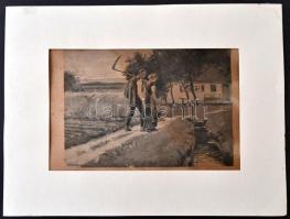 Deák jelzéssel: Hazafelé. Akvarell, papír, 16×23 cm