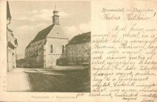 1899 Nagyszeben, Hermannstadt, Sibiu; Reisper utca az apátsággal / Reispergasse, Klosterkirche / street view with abbey (EK)