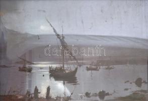 Diósy jelzéssel: Hajók a holdfényben. Olaj, karton, sérült üvegezett keretben, 34×49 cm