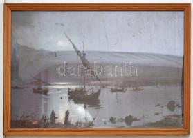 Diósy jelzéssel: Hajók a holdfényben. Olaj, karton, sérült üvegezett keretben, 34×49 cm