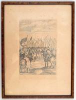 Lovaskatonák, rétmetszet, papír, üvegezett fa keretben, 22×14 cm