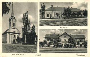 Szajol, Római katolikus templom, Községháza, Vasútállomás + 1944 Szajol postai ügynökségi pecsét (EK)