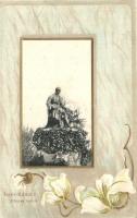 Nagykároly, Carei; Kölcsey szobor. Dombornyomott szecessziós litho keret. Eigner Simon kiadása / Emb. Art Nouveau litho frame