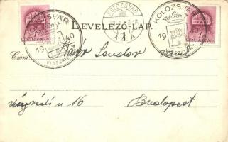 Temesvár, Timisoara; Temes vármegye címere; Athenaeum Rt. kőnyomdája / Art Nouveau, coat of arms, fl...