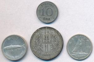 4db-os vegyes külföldi ezüstpénz tétel, közte Ausztria 1893. 1K Ag "Ferenc József", Svédor...