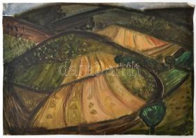 Jelzés nélkül: Dombos táj. Akvarell, papír, 30×42 cm