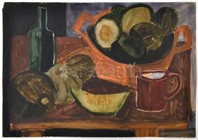 Jelzés nélkül: Dinnyés csendélet. Akvarell, papír, 30×42 cm