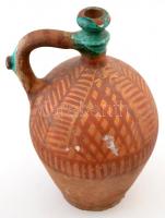 Festett kerámia vizeskorsó, jelzés nélkül, kopásokkal, m: 31,5 cm