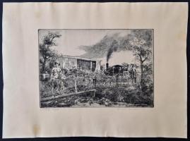 Pálfalviné Csasztka Ilona (?-?): Barátság ligete. Rézkarc, papír, jelzett, 19×29 cm