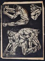 Jelzés nélkül: 11 db linómetszet, papír, foltosak, kis szakadással, 5×7-21×14 cm