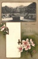 Celje, Cilli; Stadtpark. Verlag von Fritz Rasch / park. Floral litho frame. Sempronia Anti Nicotin advertisement on the backside