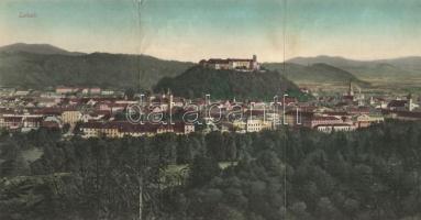 Ljubljana, Laibach; 3-tiled panoramacard (wet damage)