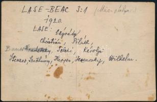 1920 LASE-BEAC focimérkőzés után készült kép a LASE csapatról, feliratozva, a játékosok neveivel