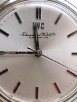 cca 1960 IWC mechanikus karóra, működő, jó állapotban, bőr szíjjal / IWC mechanic watch 3,5 cm