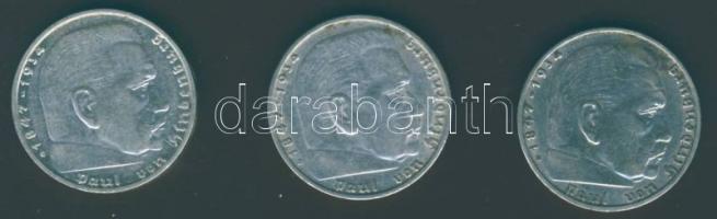 Német 3. Birodalom 1938. 2M Ag "Hindenburg" (3x) T:2/3