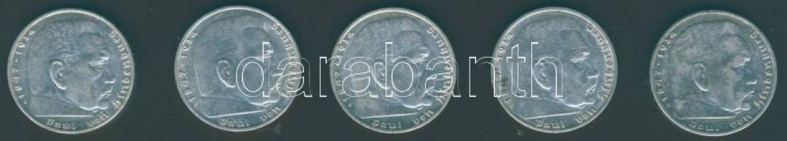 Német 3. Birodalom 1939. 2M Ag "Hindenburg" (5x) T:2/3