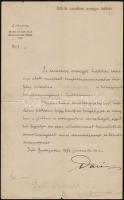 1896 Darányi Ignác földművelésügyi miniszter által aláírt gratuláló levél az Ezredéves Kiállításon részt vett marhatenyésztő részére.