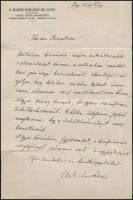Hilscher Rezső (1890-1957): jogász, szociálpolitikus saját kézzel írt levele egy református lelkésznek az Országos Szociálpolitikai Intézet papírján és borítékjában.