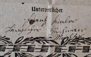 1850 Az eszéki kalapgyártó céh mesterlevele a város rézmetszetű képével. Szép állapotban.  / Guild w...