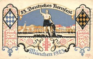 1923 München, 13. Deutsches Turnfest. Mahr-Verlag / German Gymnastics Festival art postcard. So. Stpl s: Siegmund von Suchodolski + Luftpost (EK)