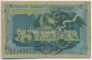 Német Birodalom 1904. 5M hat számjegyű sorszám T:III- German Empire 1904. 5 Mark six digit serial C:...