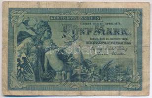 Német Birodalom 1904. 5M hét számjegyű sorszám T:III- German Empire 1904. 5 Mark seven digit serial C:VG