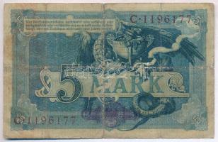 Német Birodalom 1904. 5M hét számjegyű sorszám T:III- German Empire 1904. 5 Mark seven digit serial ...