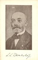 Ludwik Lejzer Zamenhof (L. L. Zamenhof) as Dr. Esperanto. Creator of Esperanto. La Verda Standardo advertisement on the backside (EK)