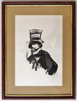 Szász Endre (1926-2003) Illusztráció. Tus, papír. Jelzett. Üvegezett keretben. 26x17 cm