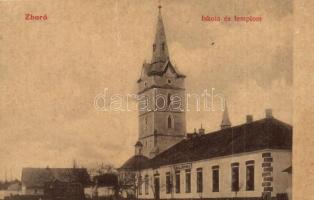 1909 Zboró, Zborov; Iskola és templom. Horovitz M. Ch. 606. / school and church (vágott / cut)