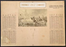 1917-es naptár, katonai témájú témájú illusztrációval, kopott, foltos, a sarkain ütődésekkel, Bp., Dona Dome és Társa, 24x34 cm