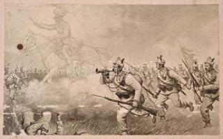 1917-es  naptár, katonai témájú témájú illusztrációval, kopott, foltos, a sarkain ütődésekkel, Bp., ...