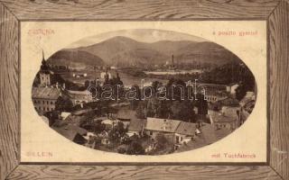 Zsolna, Sillein, Zilina; látkép a posztógyárral. Schwarcz Vilmos kiadása 18523. / general view with cloth factory (r)
