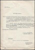 1943 Dr. Czapik Gyula (1887-1956) veszprémi püspök gépelt levele,a végén saját kezű aláírásával