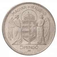 1930. 5P Ag "Horthy jobbra" Artex-veret U.P.jelöléssel T:P / Hungary 1930. 5 Pengő Ag &quo...