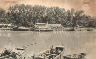 1909 Siófok, Kikötő a Sió folyón, Baross gőzös és halász csónakok. Weisz Lipót kiadása (fl)