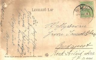 1909 Siófok, Kikötő a Sió folyón, Baross gőzös és halász csónakok. Weisz Lipót kiadása (fl)